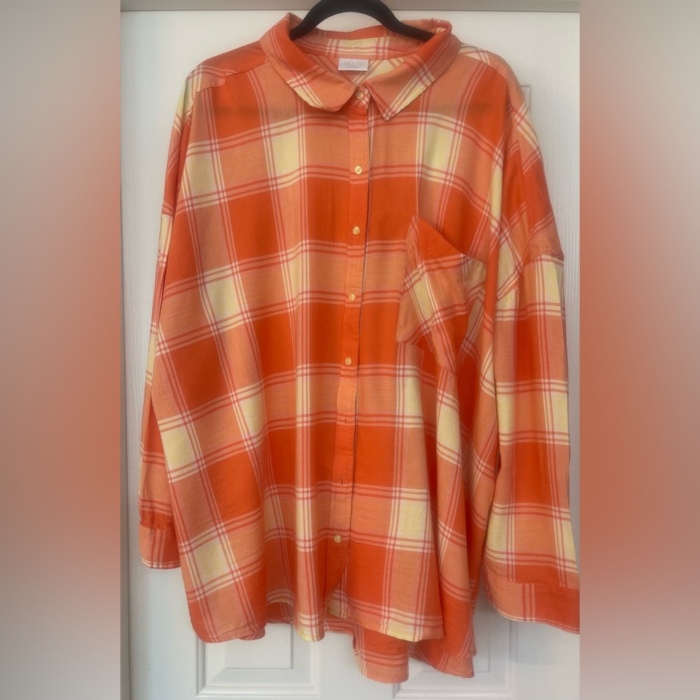 Abound Orange and Cream Plaid Women’s Shirt